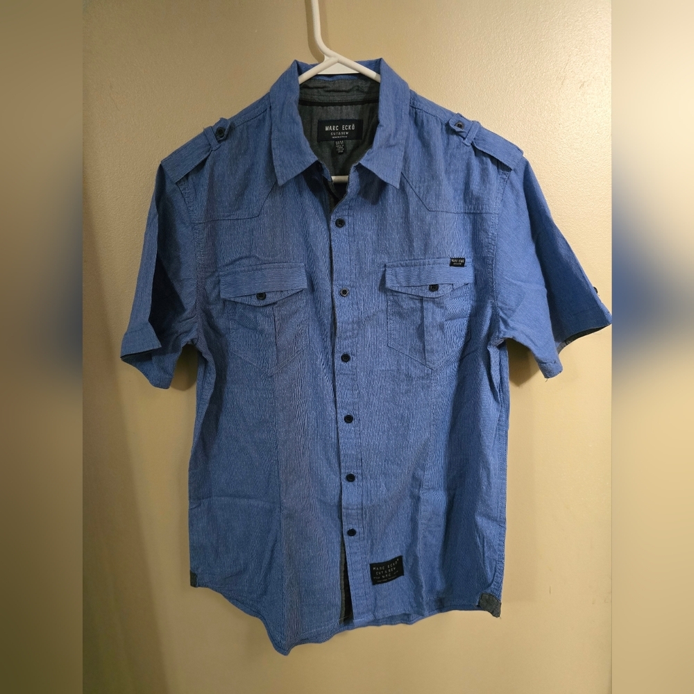 Marc Ecko Blue Short Sleeve Button-Up Shirt